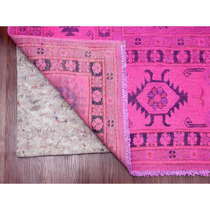 8'X10' Hot Pink Overdyed Kazak Medallions Design Hand Knotted Wool Rug