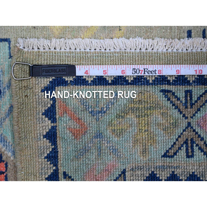 2'10"X4' Thunder Gray Hand Knotted Fusion Kazak Pure Wool Oriental Rug