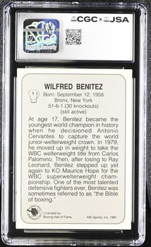 1991 All World Wilfred Benitez Cgc X Jsa Auth Signed/Auto Boxing Card Ba202220