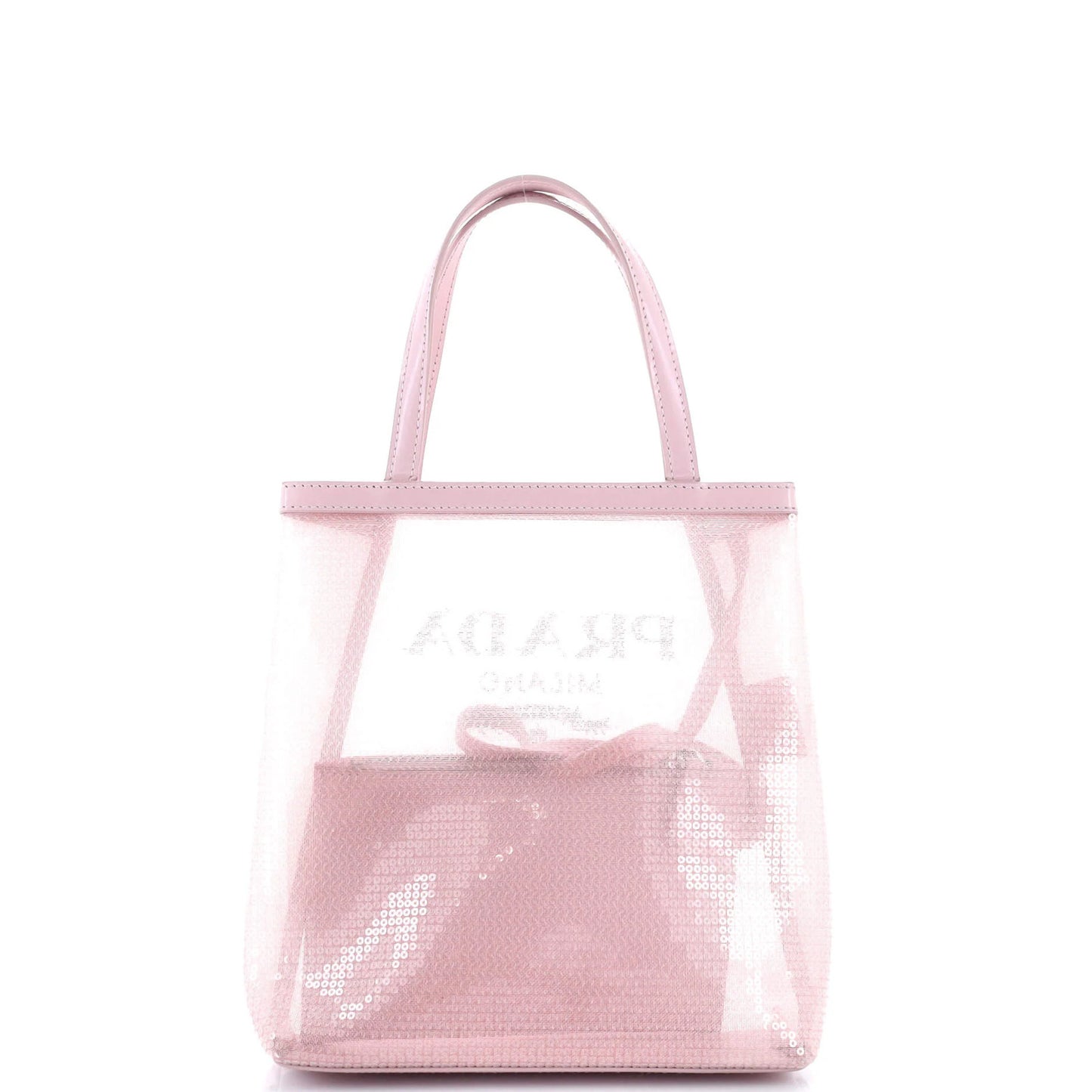 Prada Logo Open Tote Sequined Mesh Small