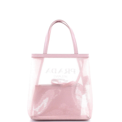 Prada Logo Open Tote Sequined Mesh Small