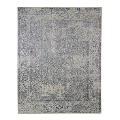 7'10"X9'9" Gray Fine Jacquard Hand Loomed Erased Design Wool And Silk Rug