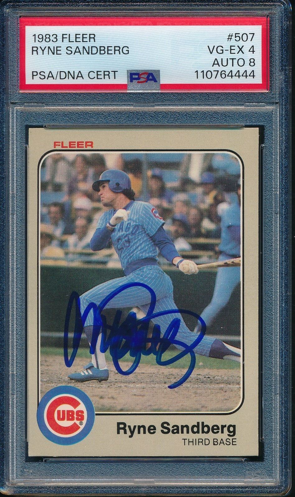 Ryne Sandberg Hof Signed On Card 1983 Fleer Rc Card #507 Psa/Dna Vg-Ex 4 198343