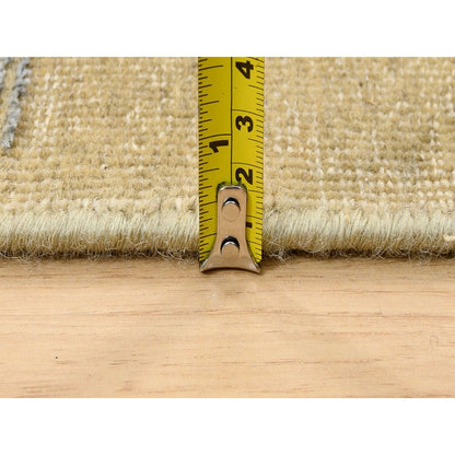 4'X12' Gold Brown Silk With Textured Wool Hand Knotted Wide Runner Rug