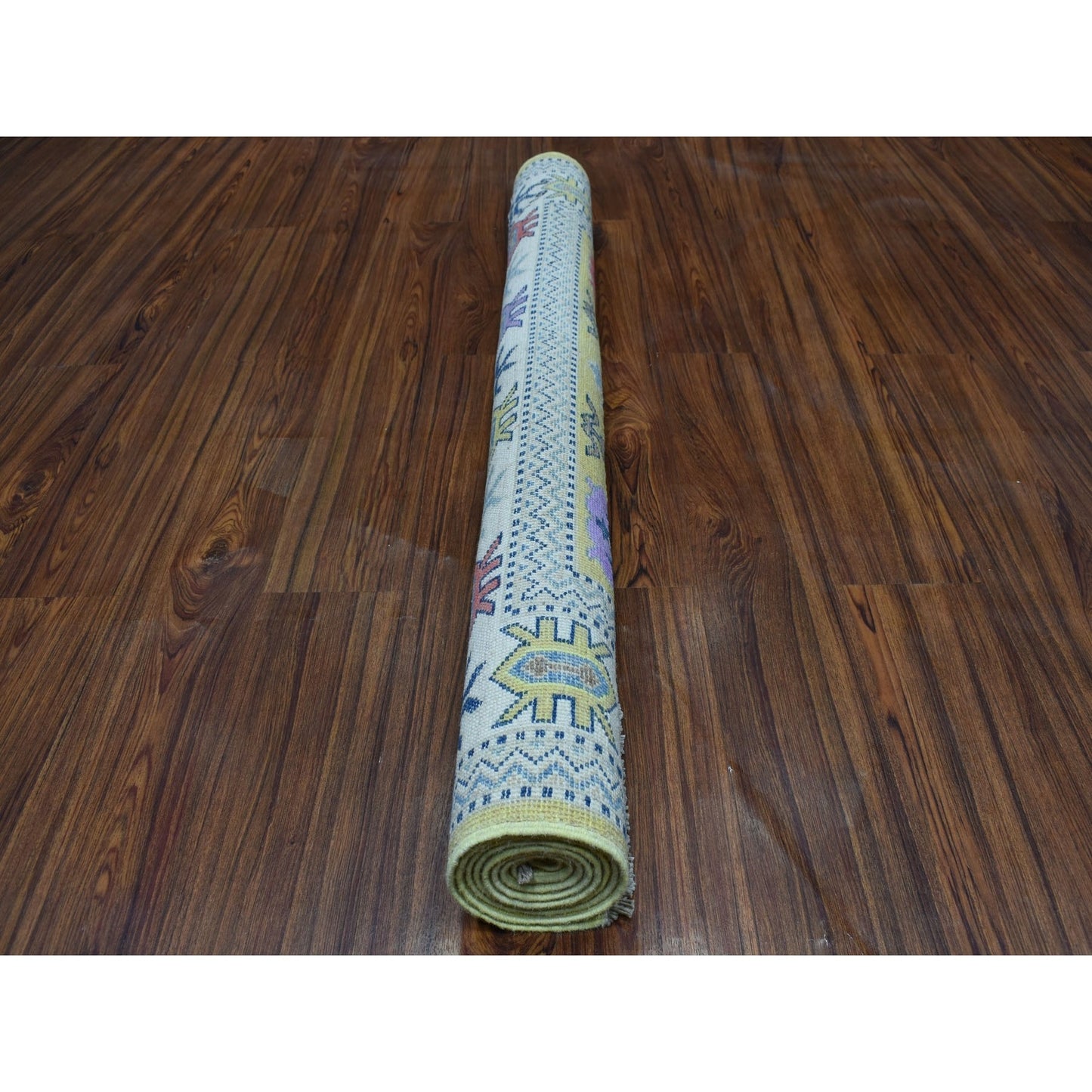 4'X6'4" Colorful Yellow Fusion Kazak Pure Wool Hand Knotted Oriental Rug