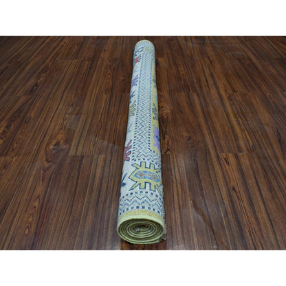 4'X6'4" Colorful Yellow Fusion Kazak Pure Wool Hand Knotted Oriental Rug