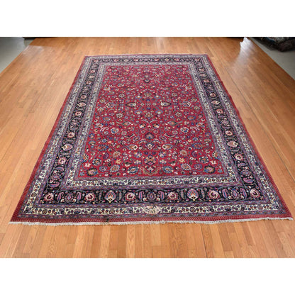 9'9"X12'10" Red Zoroastrian Clean Full Pile Pure Wool Hand Knotted Rug