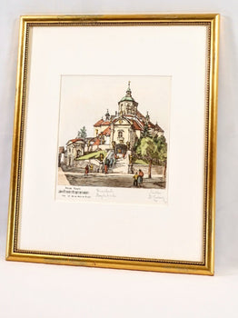 Herta Czernik-Kobanz Gzonning Original Etching Hand Coloring Haydnkirche Signed