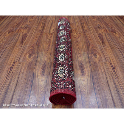 3'X4'5" Deep Red Mori Bokara Wool Hand Knotted Oriental Rug