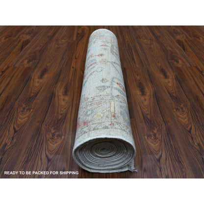2'9"X16' Washed Out Gray Angora Oushak Wool Hand Knotted Xl Runner Rug
