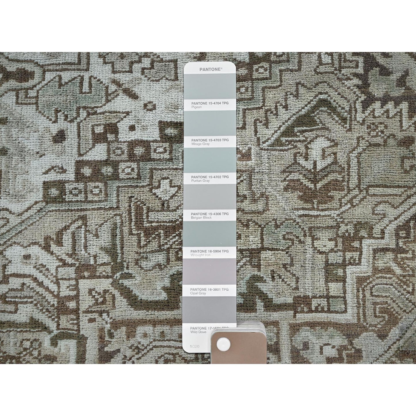 7'1"X9'8" Beige Vintage And Worn Zoroastrian Heris Hand Knotted Wool Rug