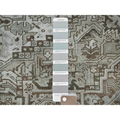 7'1"X9'8" Beige Vintage And Worn Zoroastrian Heris Hand Knotted Wool Rug