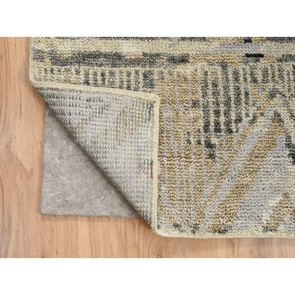 9'1"X12' Gray Erased Ethnic Geometric Design Wool Hand Knotted Rug