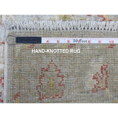 2'10"X11'8" Hand Knotted Gray Angora Oushak With Floral Motifs Wool Rug