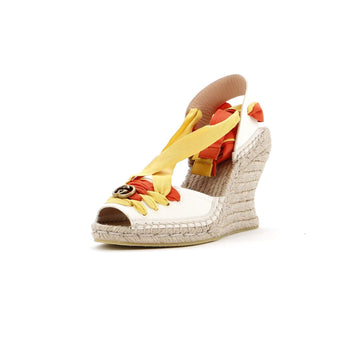 Gucci Women'S Gg Ankle Tie Wedge Espadrilles Canvas