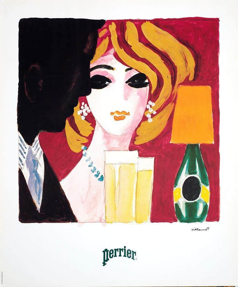 Villemot Perrier Cocktail Mondain Authentic Original 1983 Poster On Linen Rare