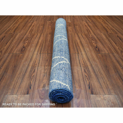 3'10"X5'9" Blue Hand Knotted Soft And Shiny Wool Moroccan Berber Rug