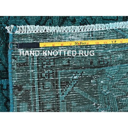 5'5"X8'3" Teal Overdyed Vintage Zoroastrian Heris Hand Knotted Wool Rug