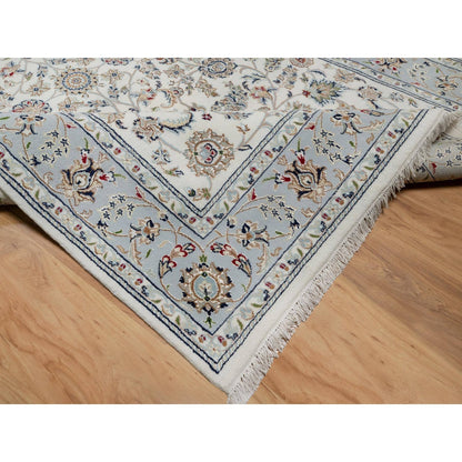 6'X9' Spring White Hand Knotted Nain With Flower Design Wool And Silk Rug