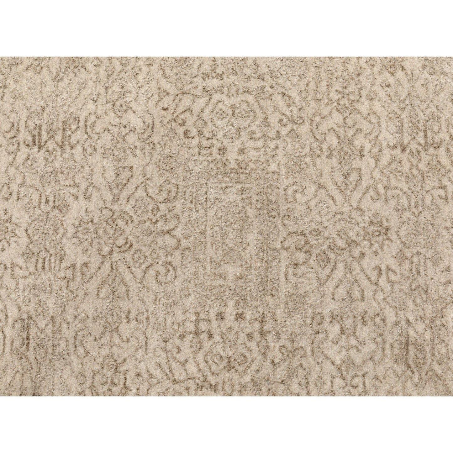5'9"X5'9" Taupe Fine Jacquard Hand Loomed Round Wool And Art Silk Rug