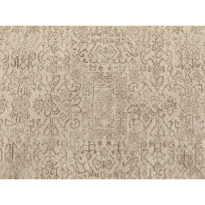5'9"X5'9" Taupe Fine Jacquard Hand Loomed Round Wool And Art Silk Rug
