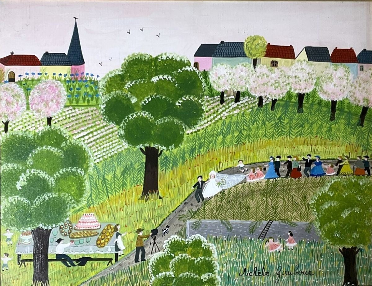 Michele Gaubour Les Maris du Mois de Juin Original Oil Painting France 1985
