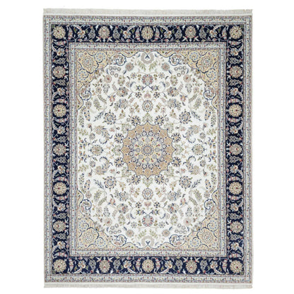 7'10"X10'1" Stone White Nain Design 250 Kpsi Soft Wool Hand Knotted Rug