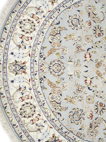 Handmade Round Indo-Nain Wool Rug 6X6 Ft Floral