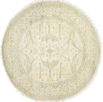 Handmade Cream Oushak Round Oriental Rug Floral