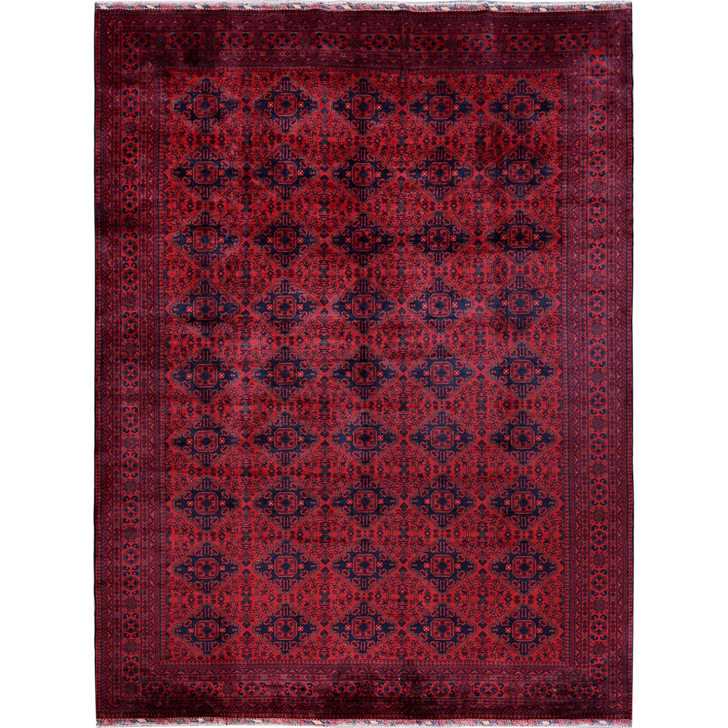 9'10"X13'2" Red Afghan Khamyab Geometric Design Soft Wool Hand Knotted Rug
