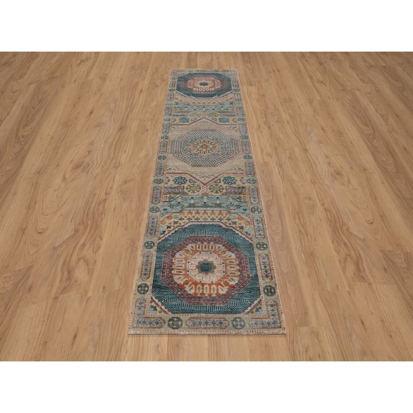 2'7"X10' Khaki Brown Hand Knotted Rug Mamluk Design Wool And Silk Runner