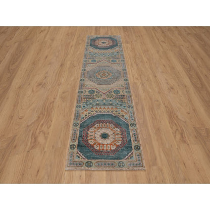 2'7"X10' Khaki Brown Hand Knotted Rug Mamluk Design Wool And Silk Runner