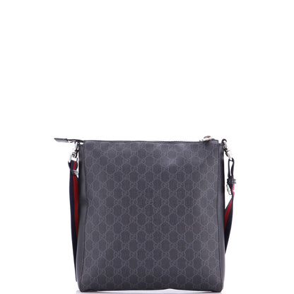 Gucci Web Strap Front Zip Messenger Bag Gg Coated Canvas Medium