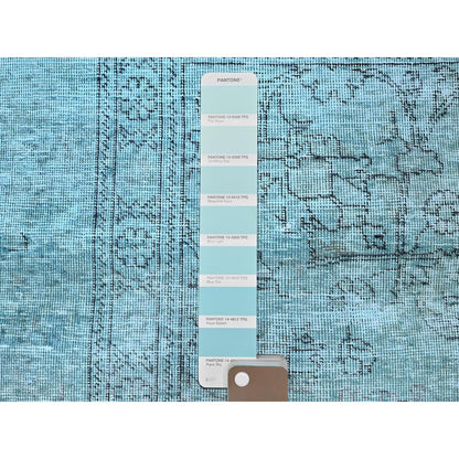 3'1"X5'1" Blue Overdyed Vintage Zoroastrian Tebraz Hand Knotted Wool Rug