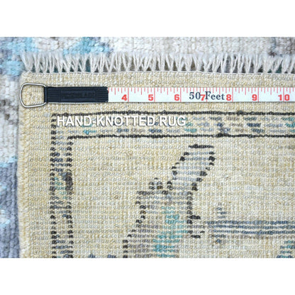 4'1"X5'10" Beige Afghan Angora Oushak Leaf Design Hand Knotted Wool Rug