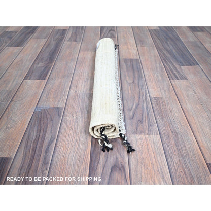 1'8"X2' Bone White Natural Wool Moroccan Weave Grid Design Hand Knotted Rug