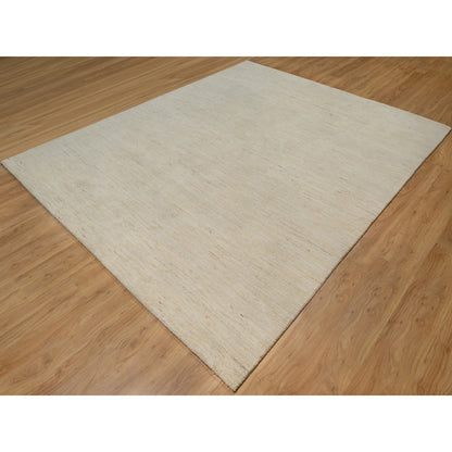 7'9"X9'8" Bone White Pure Wool Plain Design Hand Knotted Oriental Rug