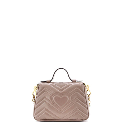 Gucci Gg Marmont Top Handle Flap Bag Matelasse Leather Mini