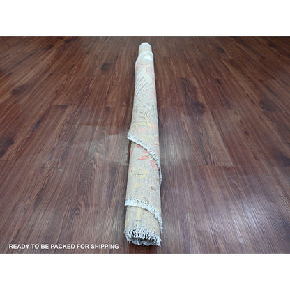 5'9"X5'9" Gray Hand Knotted Afghan Peshawar Birds Design Wool Round Rug