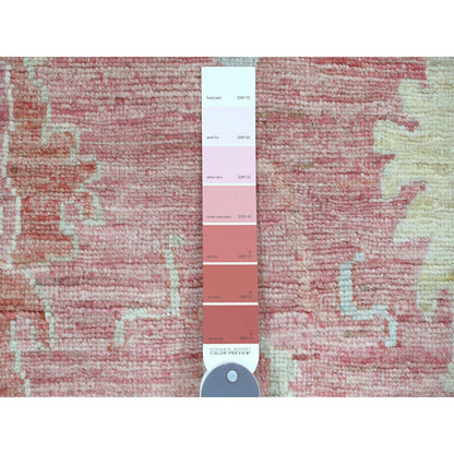 5'9"X8'9" Pink Hand Knotted Afghan Angora Oushak Leaf Design All Wool Rug