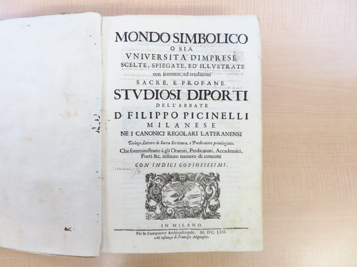 1653 First Edition Filippo Picinelli'S 'Mondo Simbolico' Illustrated Emblem Book