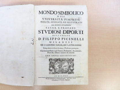 1653 First Edition Filippo Picinelli'S 'Mondo Simbolico' Illustrated Emblem Book