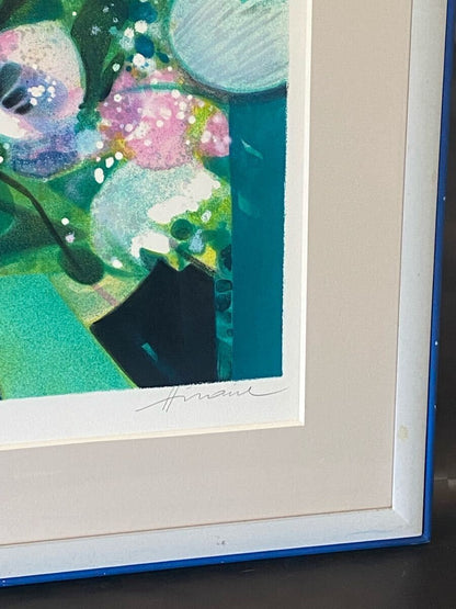 Framed Camille Hilaire Original Lithograph Still Life with Flowers Hand-Signed