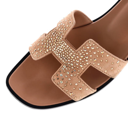 Hermes Women'S Oran Sandals Embellished Suede