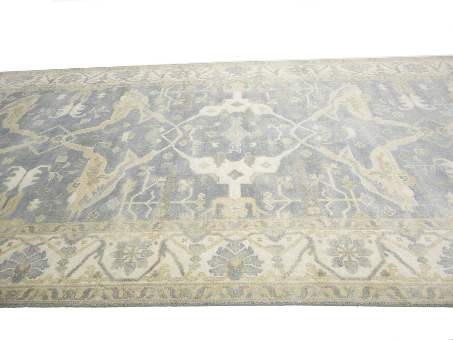 Muted 8X16 Gray Floral Oushak Oriental Rug Handmade Oversized Area Carpet