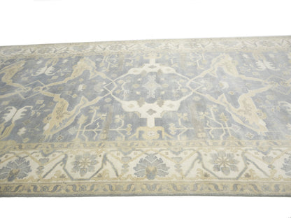 Muted 8X16 Gray Floral Oushak Oriental Rug Handmade Oversized Area Carpet