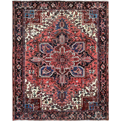8'4"X10'2" Blush Red Vintage Zoroastrian Heris Hand Knotted Pure Wool Rug