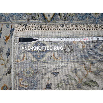 2'5"X7'9" Ivory Hand Knotted Oushak With Floral Motifs Wool Runner Rug