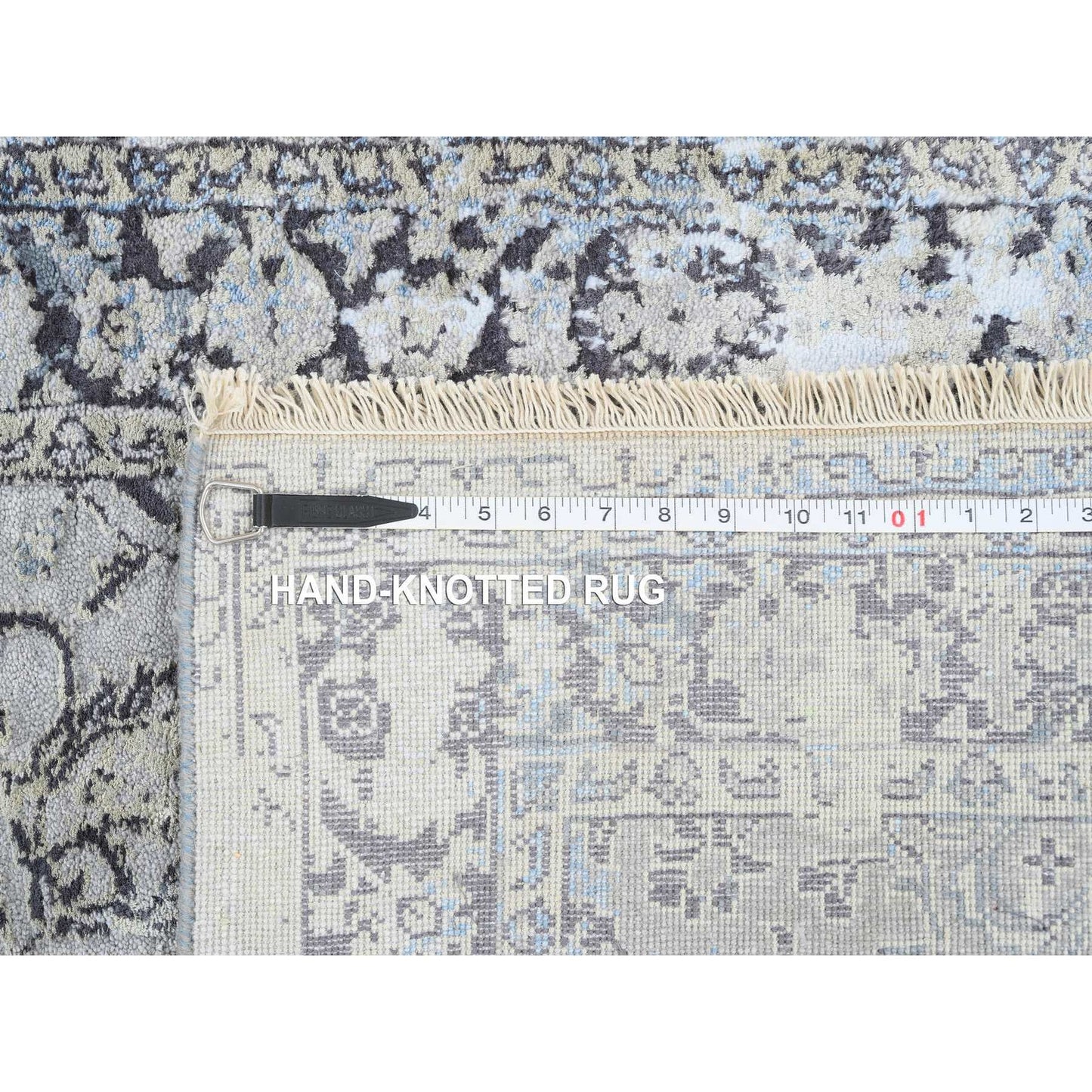 2'6"X6'1" Gray Hand Knotted Broken Kishoon Design Wool/Silk Runner Rug