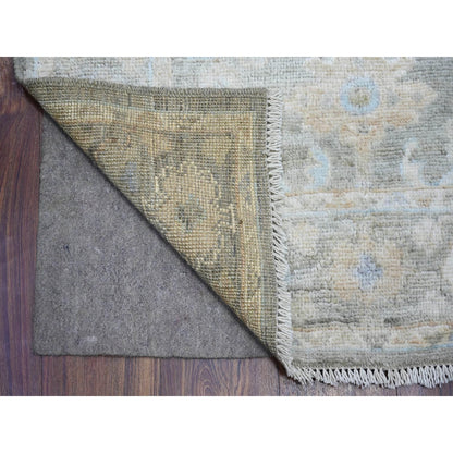 3'X15'9" Olive Gray Hand Knotted Afghan Angora Oushak Wool Xl Runner Rug